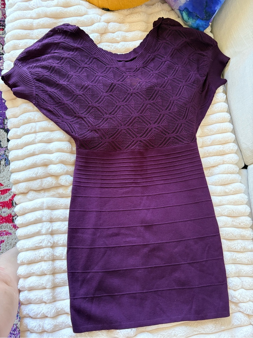 Knit Short-Sleeve Dress in Deep Plum